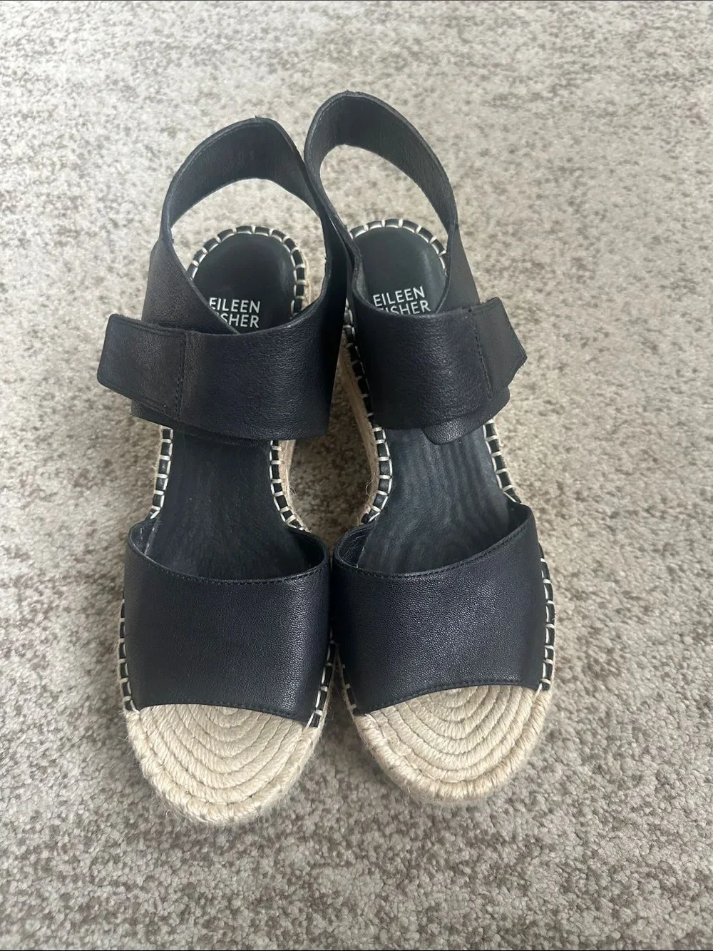 Eileen Fisher Weslia Black Leather Wedge Sandal 8